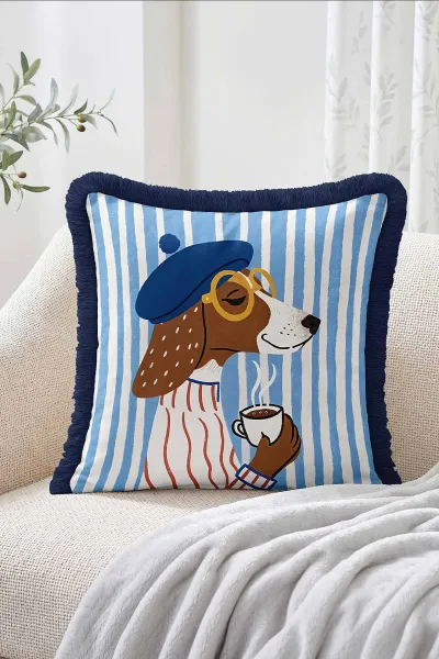 43x43 Cm Dijital Baskılı Fermuarlı Çift Taraflı Saçaklı Kırlent Kılıfı 483406
