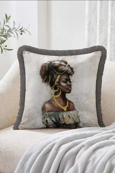 43x43 Cm Dijital Baskılı Fermuarlı Çift Taraflı Saçaklı Kırlent Kılıfı 483407