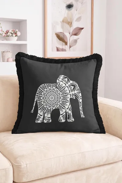 43x43 Cm Dijital Baskılı Fermuarlı Çift Taraflı Saçaklı Kırlent Kılıfı 483418