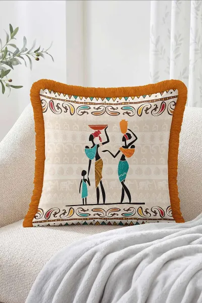 43x43 Cm Dijital Baskılı Fermuarlı Çift Taraflı Saçaklı Kırlent Kılıfı 483420
