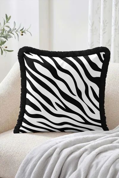 43x43 Cm Dijital Baskılı Fermuarlı Çift Taraflı Saçaklı Kırlent Kılıfı 483421