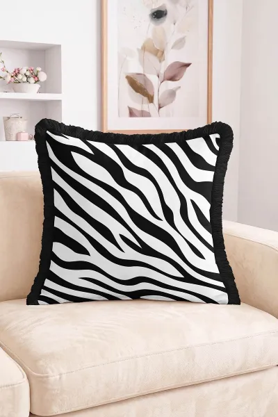 43x43 Cm Dijital Baskılı Fermuarlı Çift Taraflı Saçaklı Kırlent Kılıfı 483421