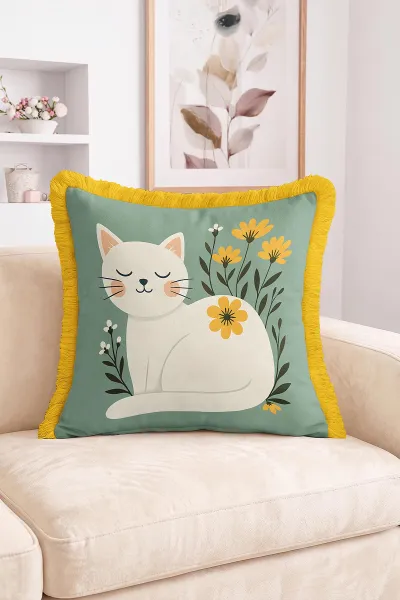 43x43 Cm Dijital Baskılı Fermuarlı Çift Taraflı Saçaklı Kırlent Kılıfı 483423
