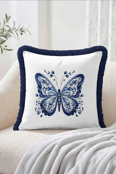 43x43 Cm Dijital Baskılı Fermuarlı Çift Taraflı Saçaklı Kırlent Kılıfı 483444
