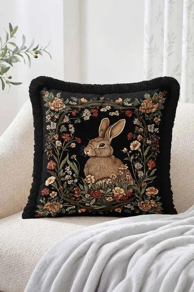 43x43 Cm Dijital Baskılı Fermuarlı Çift Taraflı Saçaklı Kırlent Kılıfı 483450