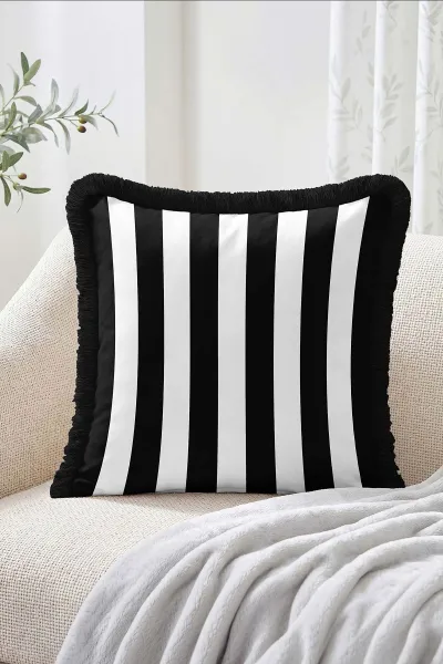 43x43 Cm Dijital Baskılı Fermuarlı Çift Taraflı Saçaklı Kırlent Kılıfı 483452