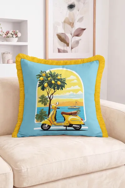 43x43 Cm Dijital Baskılı Fermuarlı Çift Taraflı Saçaklı Kırlent Kılıfı 483454