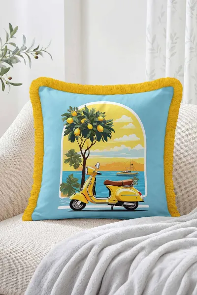 43x43 Cm Dijital Baskılı Fermuarlı Çift Taraflı Saçaklı Kırlent Kılıfı 483454
