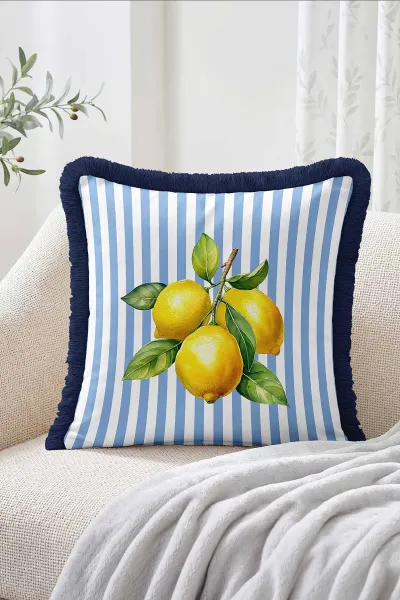 43x43 Cm Dijital Baskılı Fermuarlı Çift Taraflı Saçaklı Kırlent Kılıfı 483455
