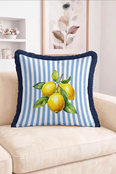 43x43 Cm Dijital Baskılı Fermuarlı Çift Taraflı Saçaklı Kırlent Kılıfı 483455