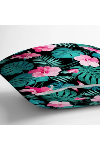 Pembe 43x43 Dijital Baskılı Fermuarlı Modern Kırlent Kılıfı 272871