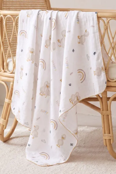 (80*90 cm) Kenarı Oyalı Tek Kat Karışık Desen Müslin Bebek Battaniye 488487
