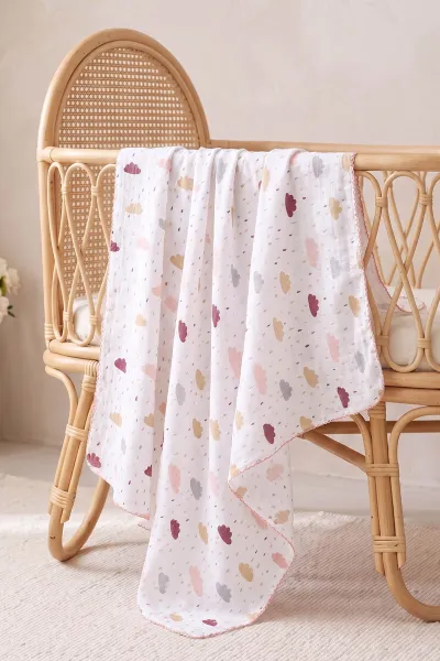 (80*90 cm) Kenarı Oyalı Tek Kat Karışık Desen Müslin Bebek Battaniye 488490