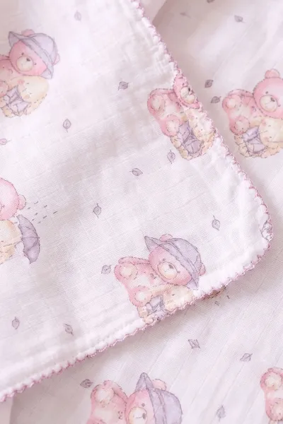 (80*90 cm) Kenarı Oyalı Tek Kat Karışık Desen Müslin Bebek Battaniye 488493