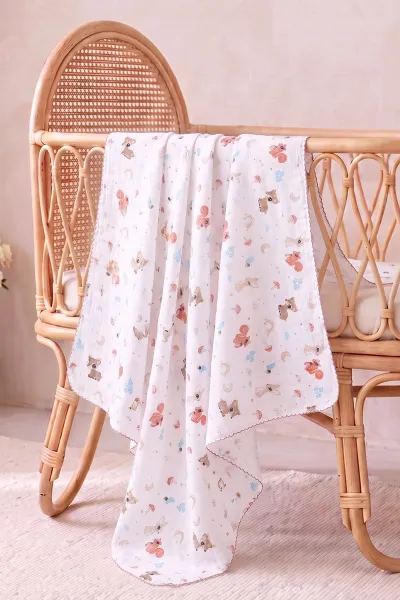 (80*90 cm) Kenarı Oyalı Tek Kat Karışık Desen Müslin Bebek Battaniye 488494