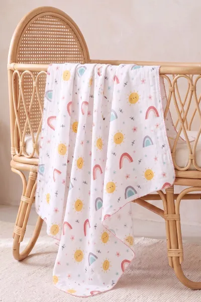 (80*90 cm) Kenarı Oyalı Tek Kat Karışık Desen Müslin Bebek Battaniye 488495