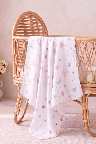 (80*90 cm) Kenarı Oyalı Tek Kat Karışık Desen Müslin Bebek Battaniye 488496