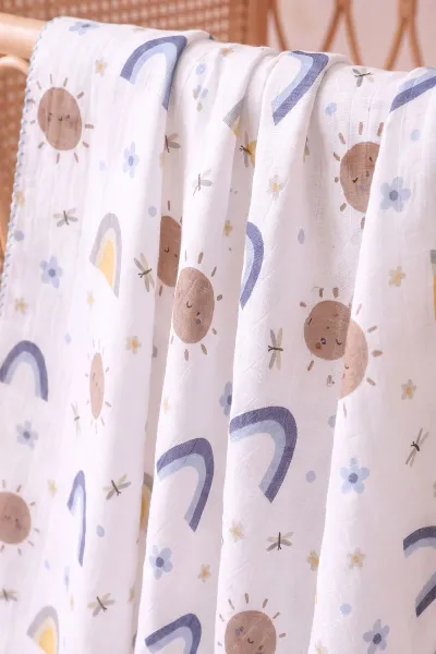 (80*90 cm) Kenarı Oyalı Tek Kat Karışık Desen Müslin Bebek Battaniye 488499