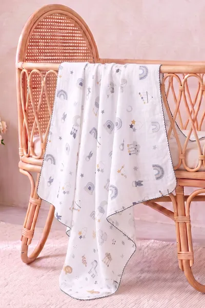 (80*90 cm) Kenarı Oyalı Tek Kat Karışık Desen Müslin Bebek Battaniye 488501