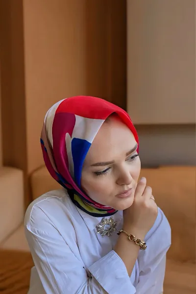 90x90 Baskılı El Dikimi Soft Eşarp 278549