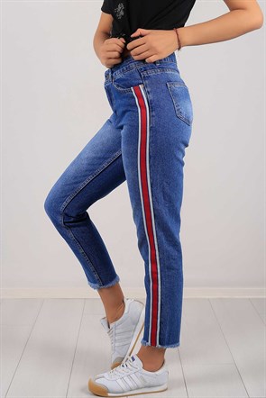Çizgi Desen Mom Bayan Kot Pantolon 6488B