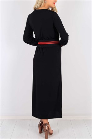 Çizgi Desenli Siyah Bayan Elbise 5366B