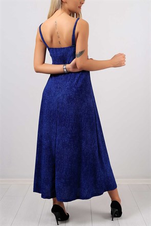 Fermuar Detay Askılı Mavi Bayan Elbise 7766B