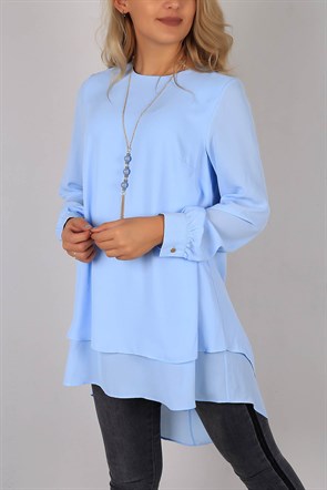 Fırfırlı Mavi Tesettür Tunik 2218B