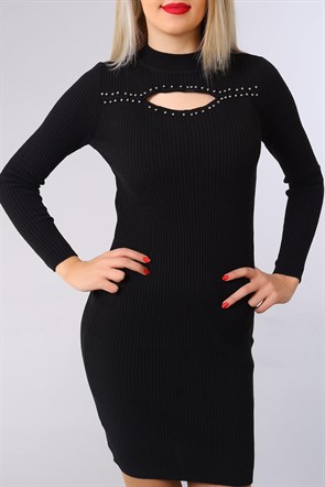 İnci Desen Siyah Triko Elbise 3135B