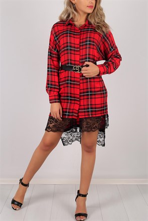 Kare Desen Dantelli Bayan Elbise 5982B