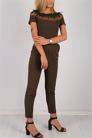 Kısa Kol Dantel Yaka Bayan Tulum 5571B