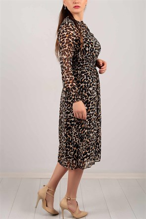 Leopar Desen Astarlı Elbise 4889B