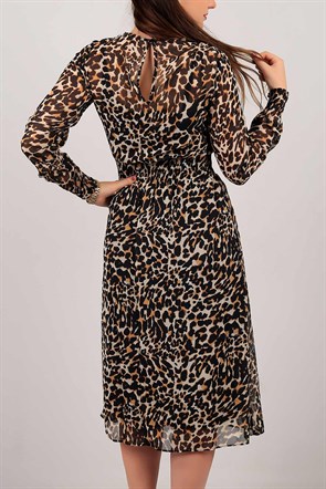 Leopar Desen Astarlı Elbise 4889B