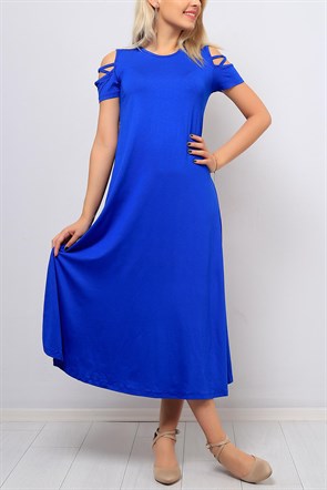 Omuzlar Açık Mavi Bayan Elbise 8175B