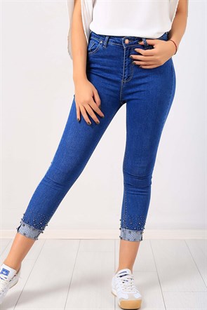 Paça İncili Bayan Likralı Kot Pantolon 6764B