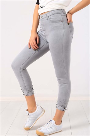Paça İncili Bayan Likralı Kot Pantolon 6765B
