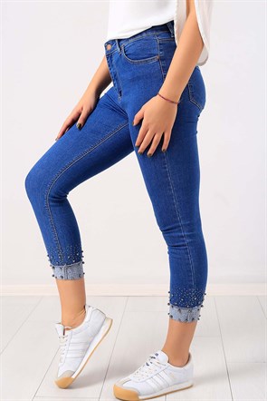 Paça İncili Bayan Likralı Kot Pantolon 6764B