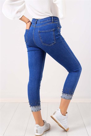 Paça İncili Bayan Likralı Kot Pantolon 6764B