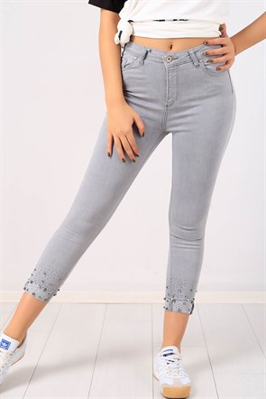 Paça İncili Bayan Likralı Kot Pantolon 6765B