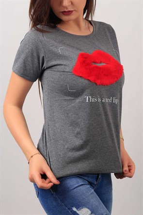 Peluş Baskılı Bayan Tişört 7177B
