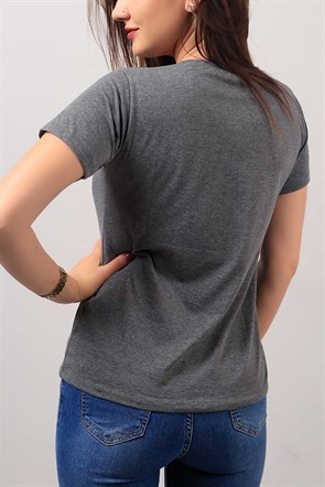Peluş Baskılı Bayan Tişört 7177B