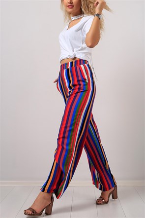 Renk Desenli Bayan Salaş Kumaş Pantolon 7922B