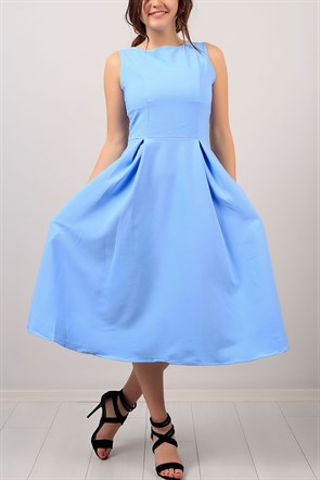Sıfır Kol Buz Mavisi Bayan Elbise 7468B