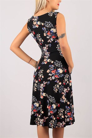 Sıfır Kol Çiçek Desen Bayan Elbise 6259B