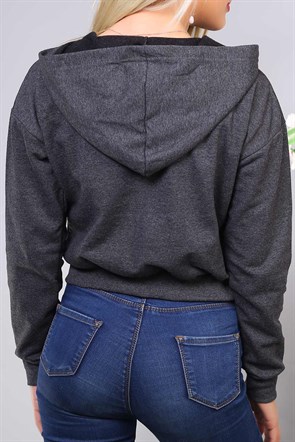Yaka Detay Kısa Kapşonlu Sweat 4188B