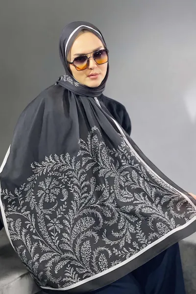 Acı Kahve 180X70 cm Dijital Baskı Flovery Desenli Pamuk Şal 335032