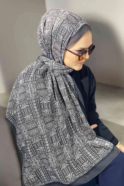 Acı Kahve 180X70 cm Dijital Baskı Retro Desenli Pamuk Şal 335043