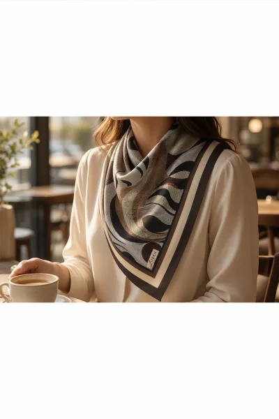 Acı Kahve 90x90 Cm Dijital Baskılı Armonia Desen Soft Eşarp 498619