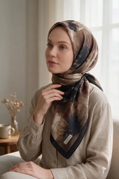 Acı Kahve 90x90 Cm Dijital Baskılı Florenza Desen Soft Eşarp 498661
