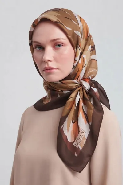 Acı Kahve 90x90 Cm Dijital Baskılı Magnolia Desen Soft Eşarp 498585